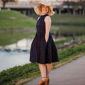 ModCloth Mid-length Dress, Size Small, Navy Blue w/ Stars, has Pockets!!